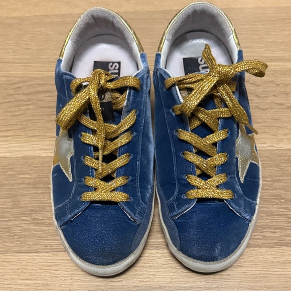 Golden Goose Blue and Gold Velvet Sneakers Like New-Worn Twice! 36 - Picture 1 of 7